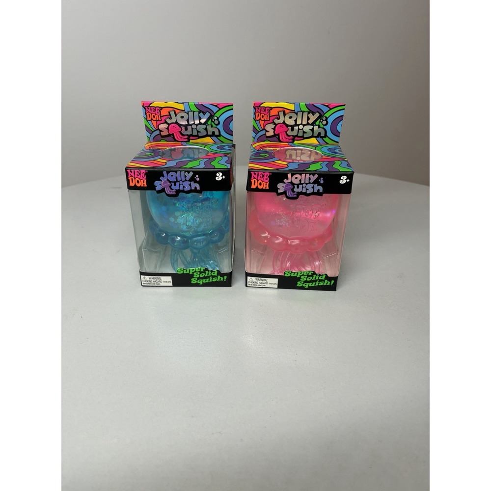 Lot of 2 NeeDoh Jelly Squish Toy Schylling JellyFish Squeeze BUNDLE SET Blue